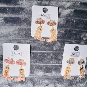 Earrings Bundle of 3- Nicole Gold-Tone Cowboy Boot Drop Dangling Earrings